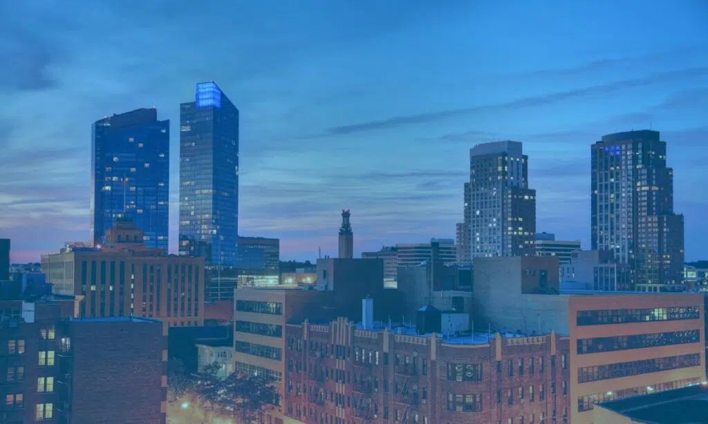 Cityscape view of tall buildings